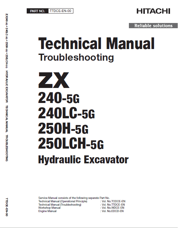 Hitachi Zx240-5g, Zx240lc-5g And Zx250lch-5g Excavator Manual