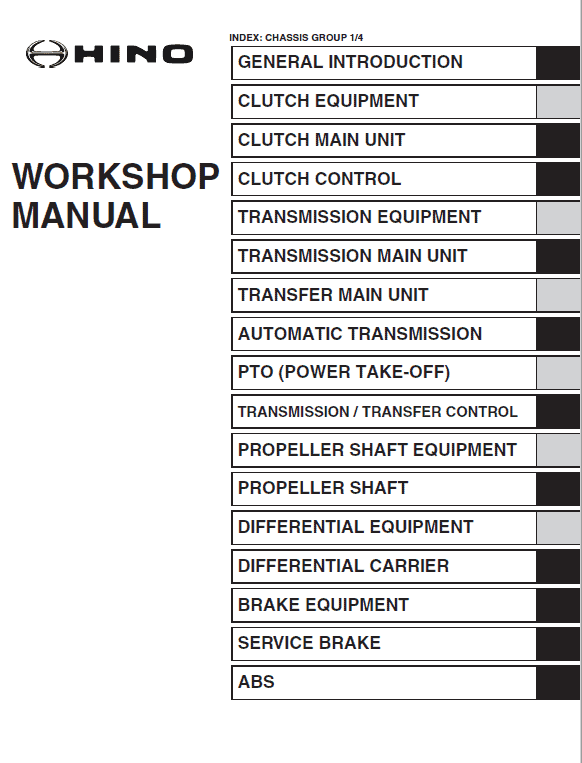 Hino Truck 2016 Conventional Service Manual
