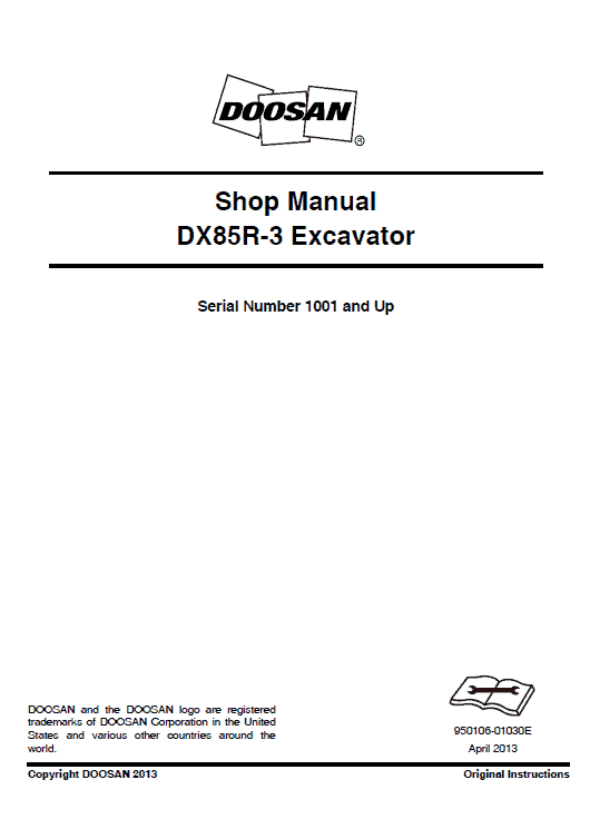 Doosan Dx85r-3 Excavator Service Manual