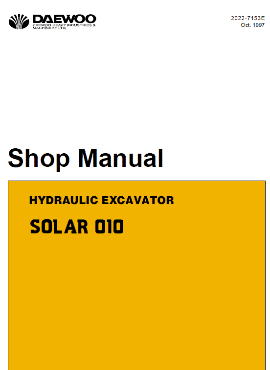 Daewoo Solar S010 Excavator Service Manual