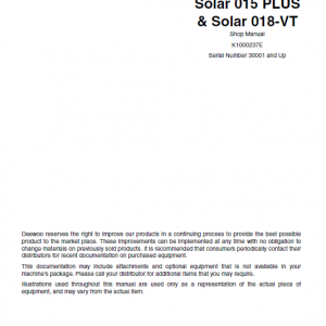 Daewoo Solar S018-vt Excavator Service Manual