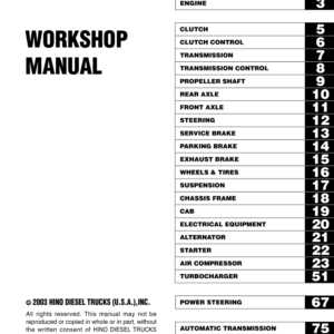 Hino Truck FA4J, FB4J Year 2003 Repair Manual (FA, FB)