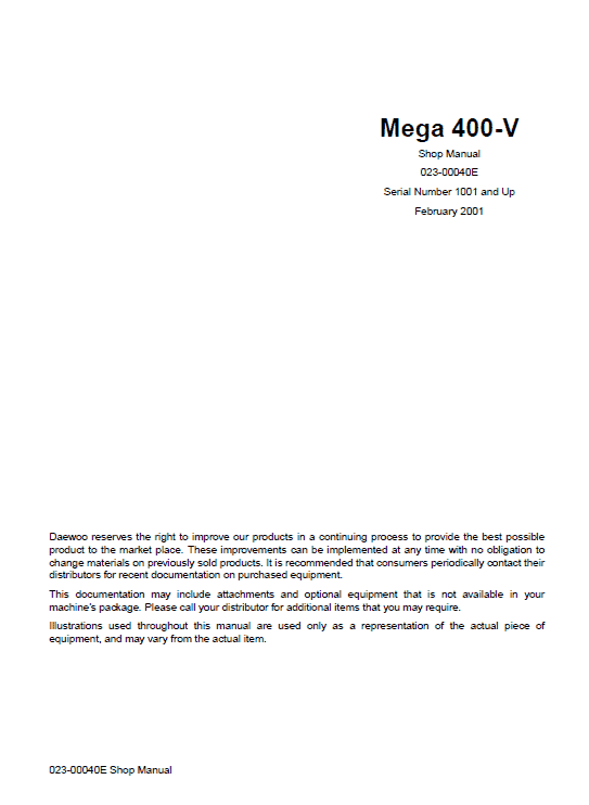 Daewoo Mega M400-v Wheel Loader Service Manual