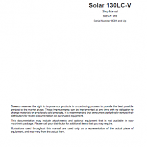 Daewoo Solar S130lc-v Excavator Service Manual