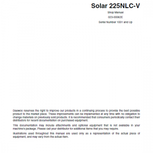 Daewoo Solar S225nlc-v Excavator Service Manual