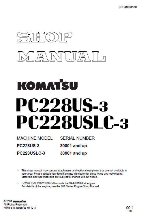 Komatsu Pc228us-3 And Pc228uslc-3 Excavator Service Manual