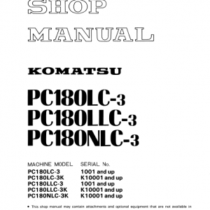Komatsu Pc180lc-3, Pc180llc-3, Pc180nlc-3 Excavator Manual