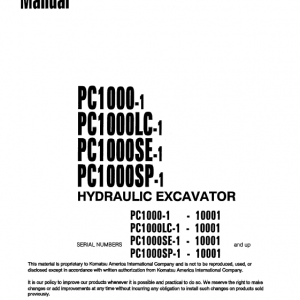 Komatsu Pc1000-1, Pc1000lc-1, Pc1000se-1, Pc1000sp-1 Excavator Manual