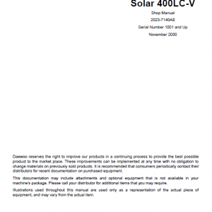 Daewoo Solar S400lc-v Excavator Service Manual