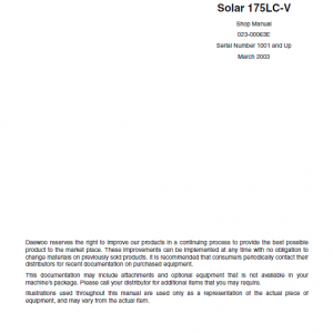 Daewoo Solar S175lc-v Excavator Service Manual
