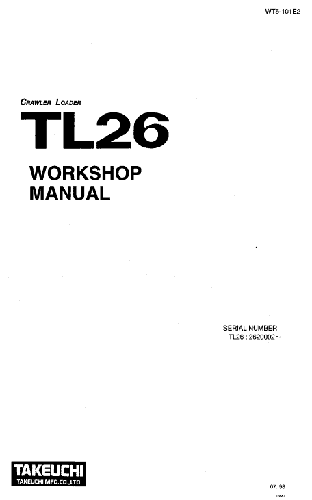 Takeuchi Tl26 Crawler Loader Service Manual