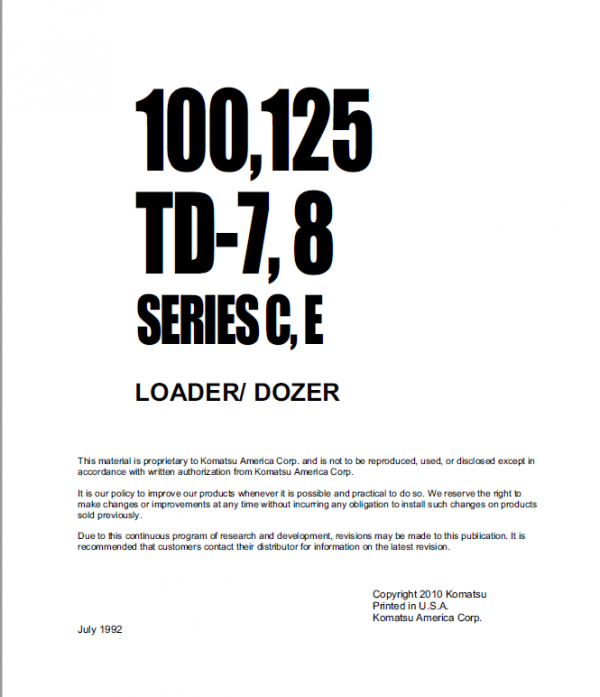 Komatsu Dresser 100c, 100e ,125c And 125e Dozer Service Manual
