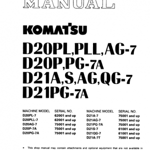 Komatsu D21a-7, D21s-7, D21ag-7, D21qg-7, D21pg-7a Dozer Manual