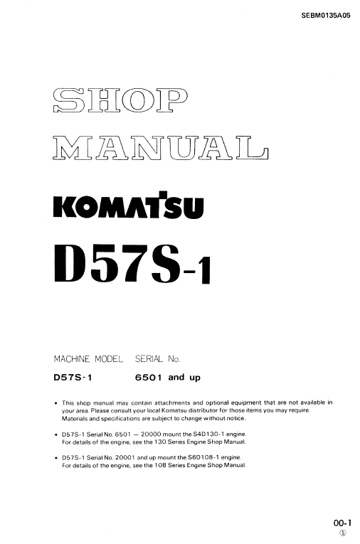 Komatsu D57s-1 Dozer Service Manual
