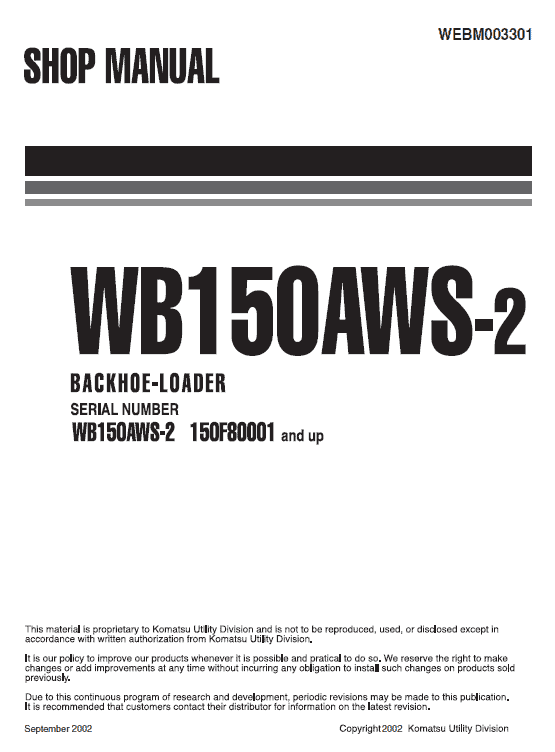 Komatsu Wb150aws-2 Backhoe Loader Service Manual