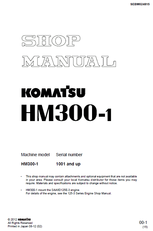 Komatsu Hm300-1 Dump Truck Service Manual