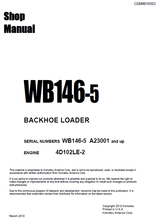 Komatsu Wb146-5 Backhoe Loader Service Manual