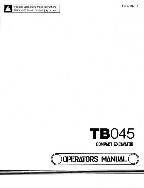 Takeuchi TB045 Mini Digger Service Manual. Workshop