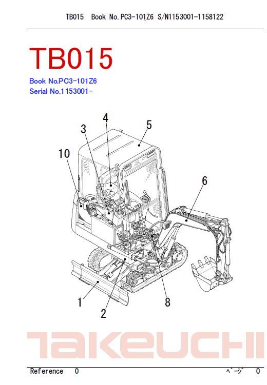 Takeuchi Tb015 Compact Excavator Service Manual