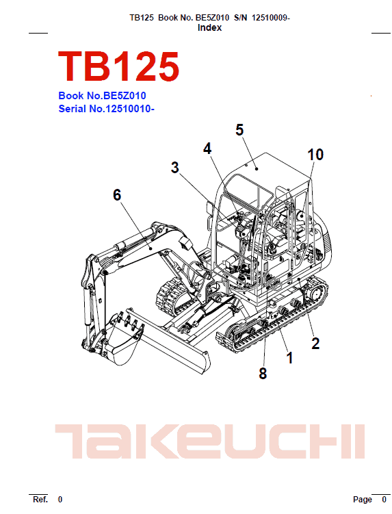 Takeuchi Tb125, Tb135 And Tb145 Excavator Service Manual