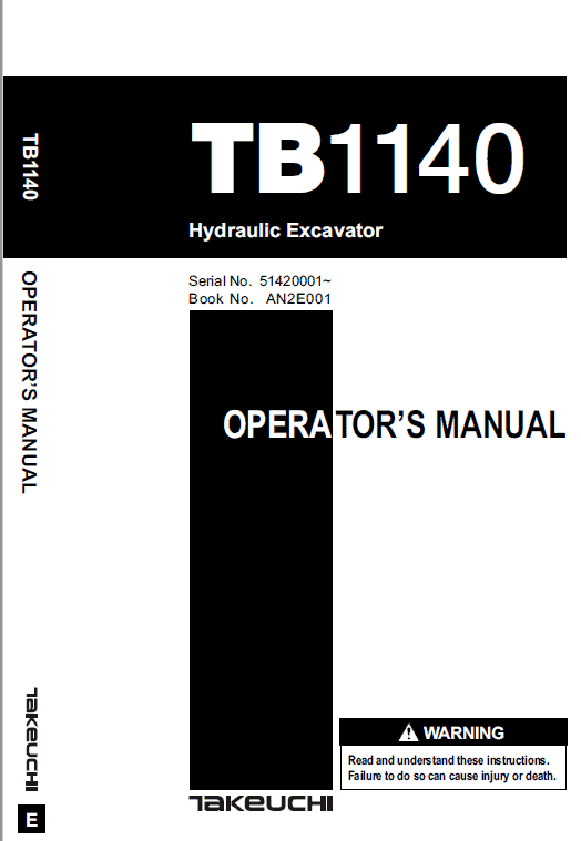 Takeuchi Tb1140 Compact Excavator Service Manual