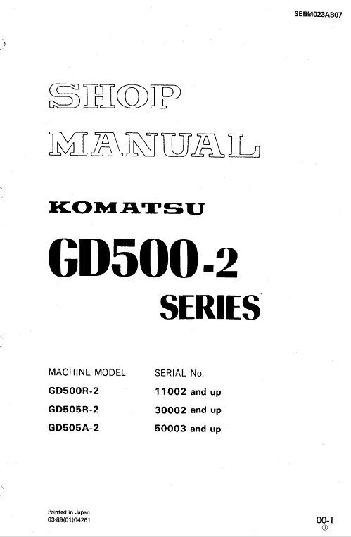 Komatsu Gd500r-2, Gd505r-2, Gd505a-2 Motor Grader Manual