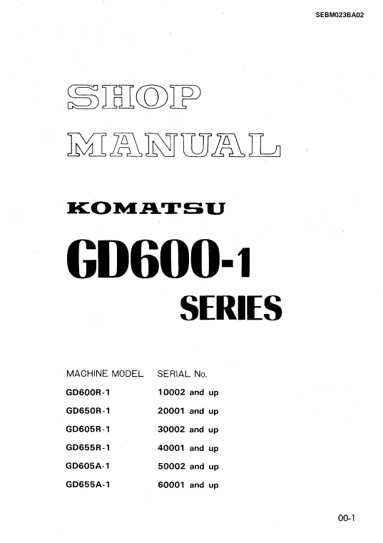 Komatsu Gd655r-1, Gd605a-1, Gd655a-1 Grader Service Manual