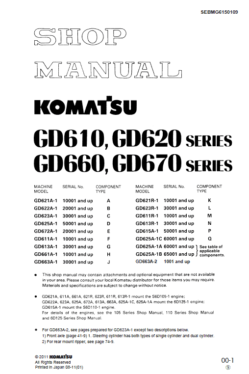 Komatsu Gd661, Gd663, Gd672  Motor Grader Service Manual