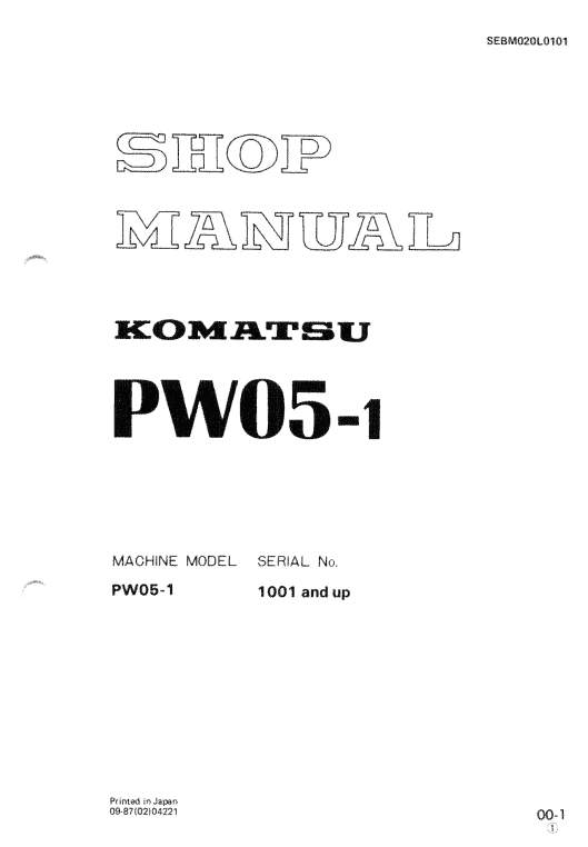 Komatsu Pw05-1 Excavator Service Manual