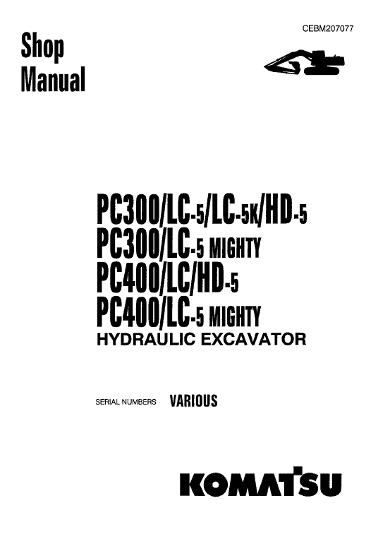 Komatsu Pc300-5, Pc300lc-5, Pc300hd-5 Excavator Service Manual