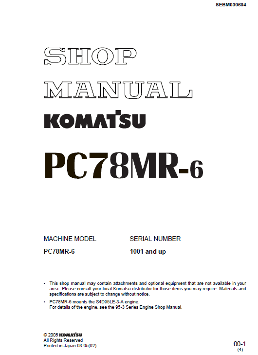 Komatsu Pc78mr-6 Excavator Service Manual