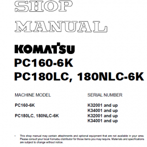 Komatsu Pc160-6k, Pc180lc-6k, 180nlc-6k Excavator Manual