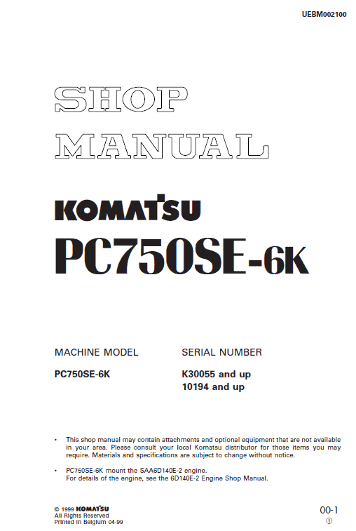 Komatsu Pc750se-6k Excavator Service Manual