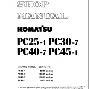 Komatsu Pc25-1, Pc30-7, Pc40-7, Pc45-1 Excavator Service Manual