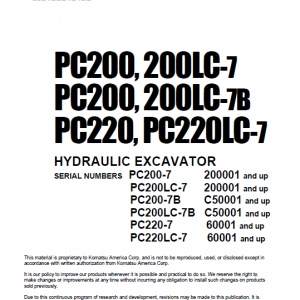 Komatsu Pc200-7, Pc200lc-7, Pc220-7, Pc220lc-7 Excavator Manual