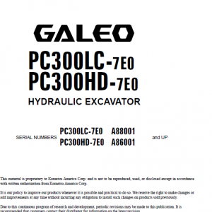 Komatsu Pc300lc-7e0, Pc300hd-7e0 Excavator Service Manual