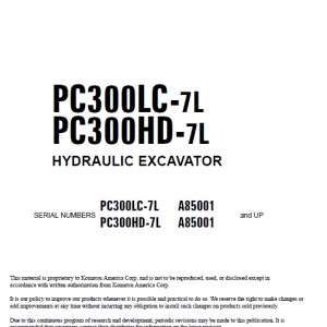 Komatsu Pc300lc-7l, Pc300hd-7l Excavator Service Manual