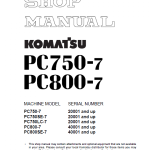 Komatsu Pc750-7, Pc750lc-7, Pc800-7, Pc800se-7 Excavator Service Manual