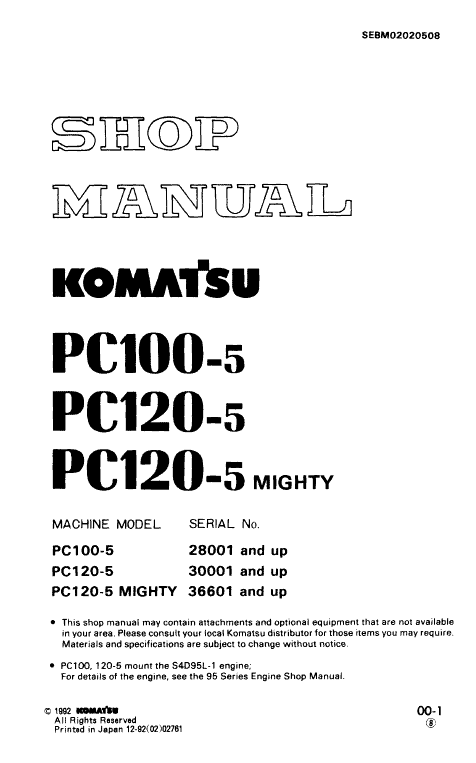 Komatsu Pc100-5 And Pc120-5 Excavator Service Manual