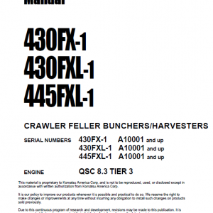 Komatsu 430fx-1, 430fxl-1, 445fxl-1 Feller Buncher Manual