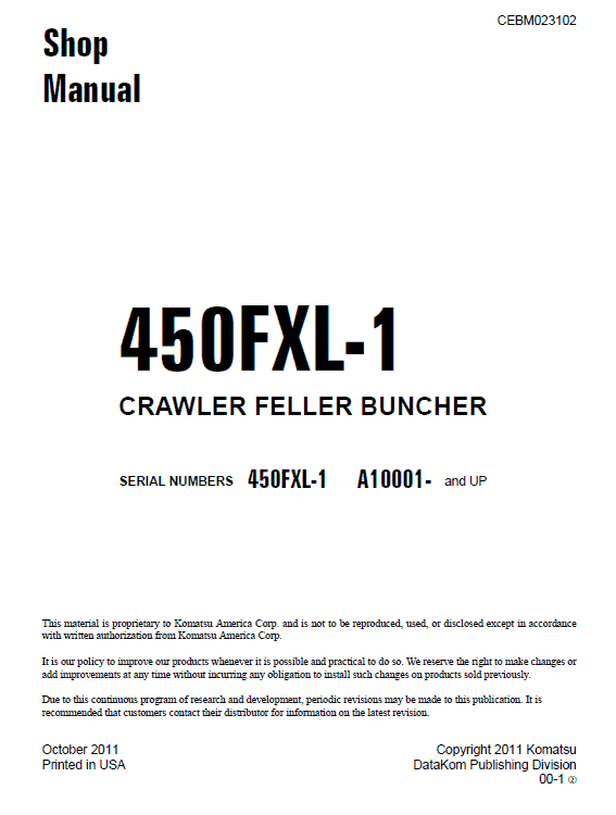 Komatsu 450fxl-1 Feller Buncher Service Manual