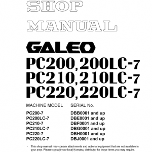 Komatsu Pc220-7, Pc220lc-7 Excavator Service Manual