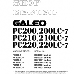Komatsu Pc200-7, Pc200lc-7, Pc210-7, Pc210lc-7 Excavator Manual