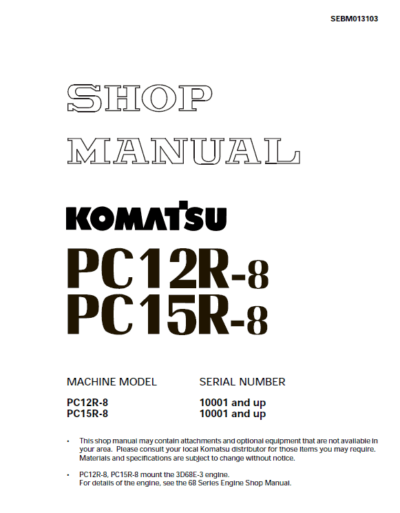 Komatsu Pc12r-8, Pc15r-8 Excavator Service Manual