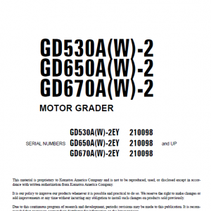 Komatsu Gd530a, Gd650a, Gd670a Series Motor Grader Manual