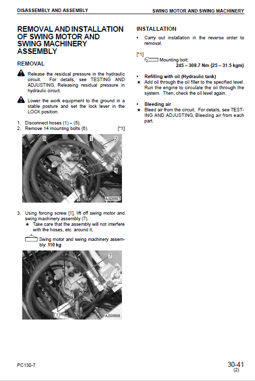 Komatsu Pc130-7 Excavator Service Manual
