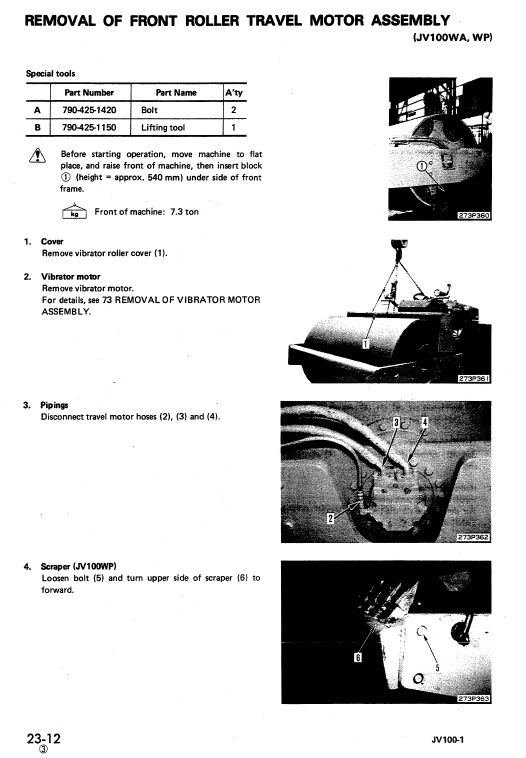 Komatsu Jv100a-1, Jv100wa-1, Jv100wp-1 Drum Rollers Manual