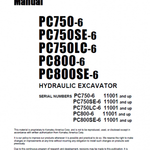 Komatsu Pc750-6, Pc750lc-6, Pc800-6 Excavator Service Manual