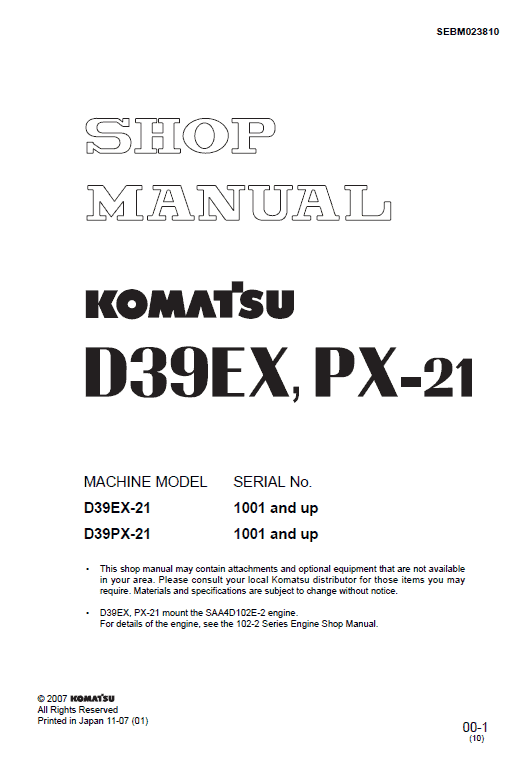 Komatsu D39ex-21, D39px-21 Dozer Service Manual