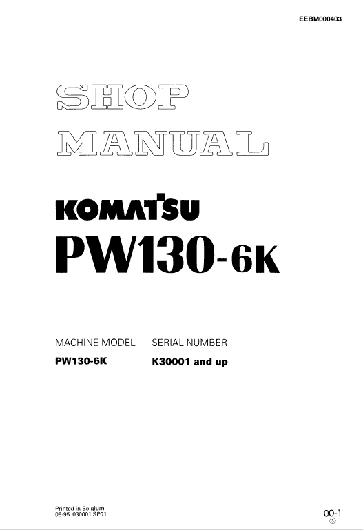 Komatsu Pw130-6k Excavator Service Manual